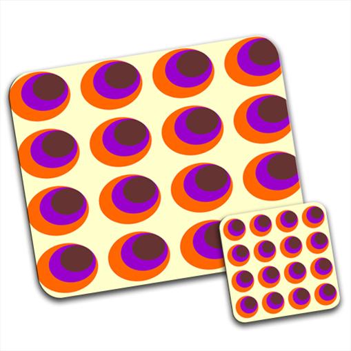 Funky Circle Pattern Brown Orange Purple Hardwood Coasters / Placemats